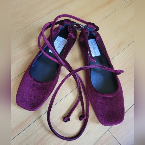 8 by Yoox Velvet Ballet Flats Burgundy EU 39-39.5 US 8-8.5 - Picture 2 of 9